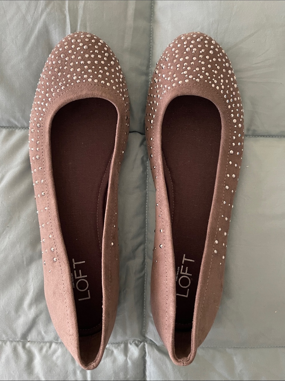 LOFT Taupe Studded Ballet Flats